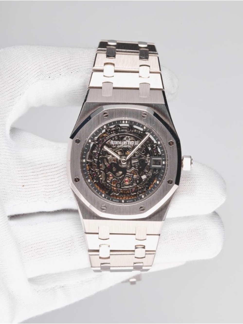 Audemars Piguet Silver Skeleton Dial Stainless Steel Bracelet Watch